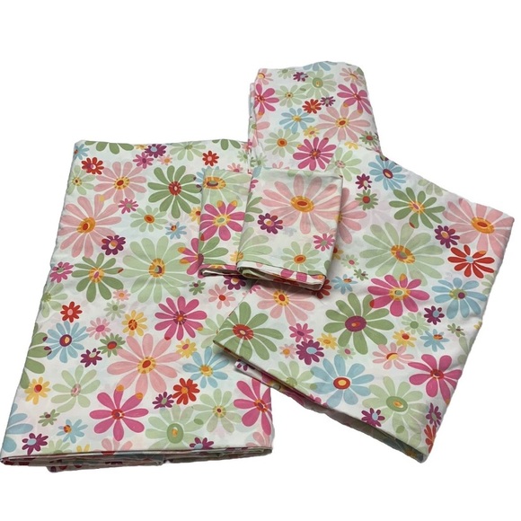 Pottery Barn multi colored Daisy 4 piece Twin sheet set and Duvet cover - Picture 1 of 5